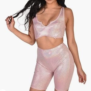 Iheartraves holographic pink set